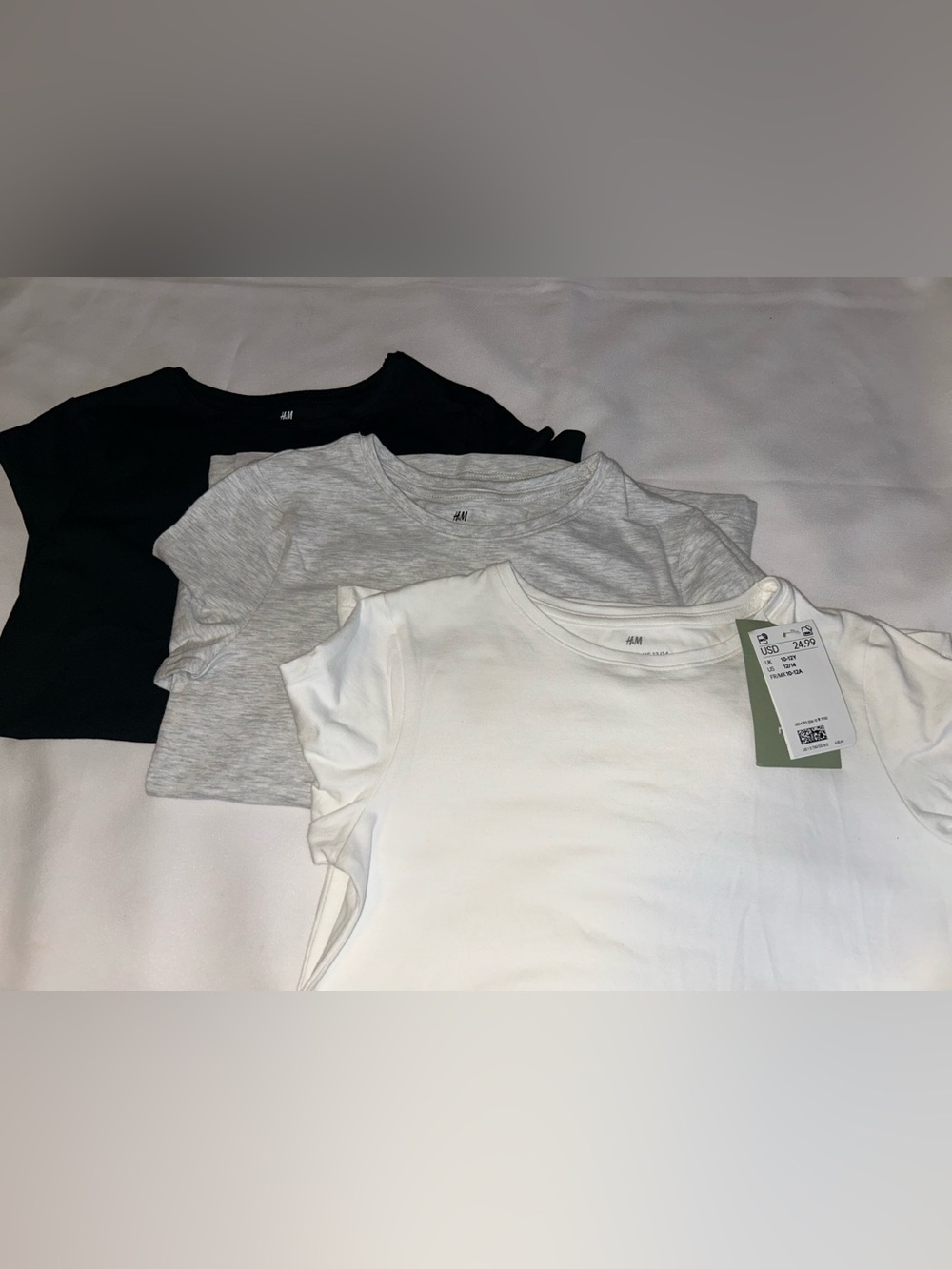 H&M Kids 3-Pack Crew Neck Tees - White, Light Gray, Black Size 12/14